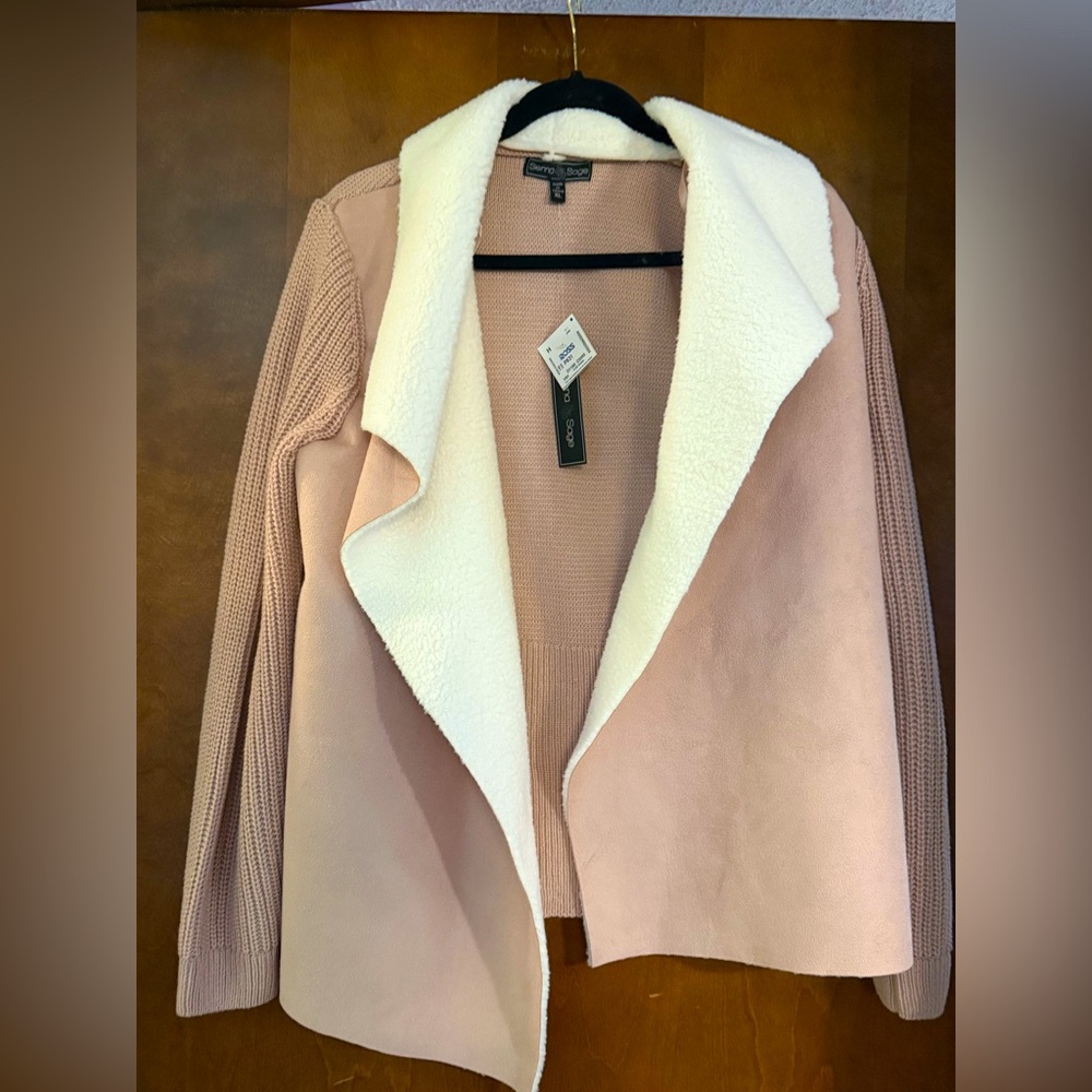 Sienna Sage Open Front Faux Sherpa Jacket